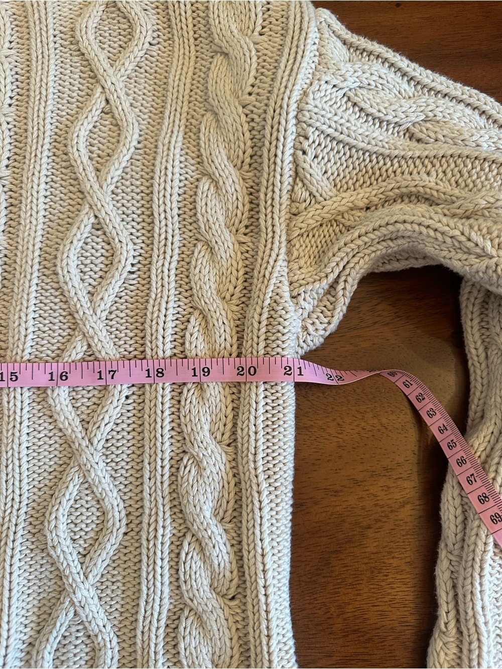 pistola Cream 100% Cotton Chunky Cable-Knit Distressed Hem Crew Sweater Medium - Picture 8 of 9